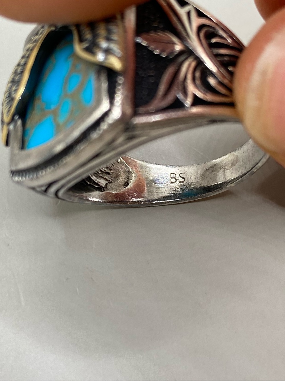 Sterling Silver Mens' Turquoise Eagle Ring - Picture 8 of 11